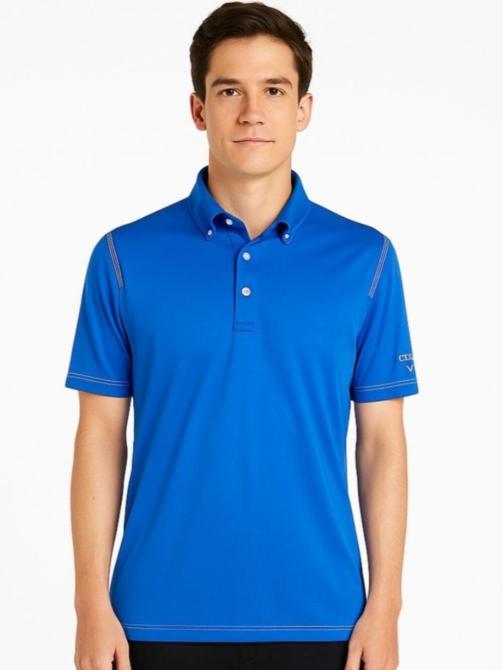 Callaway Mens Performance Polo Golf Shirt Blue White Stitch Short Sleeve Size S